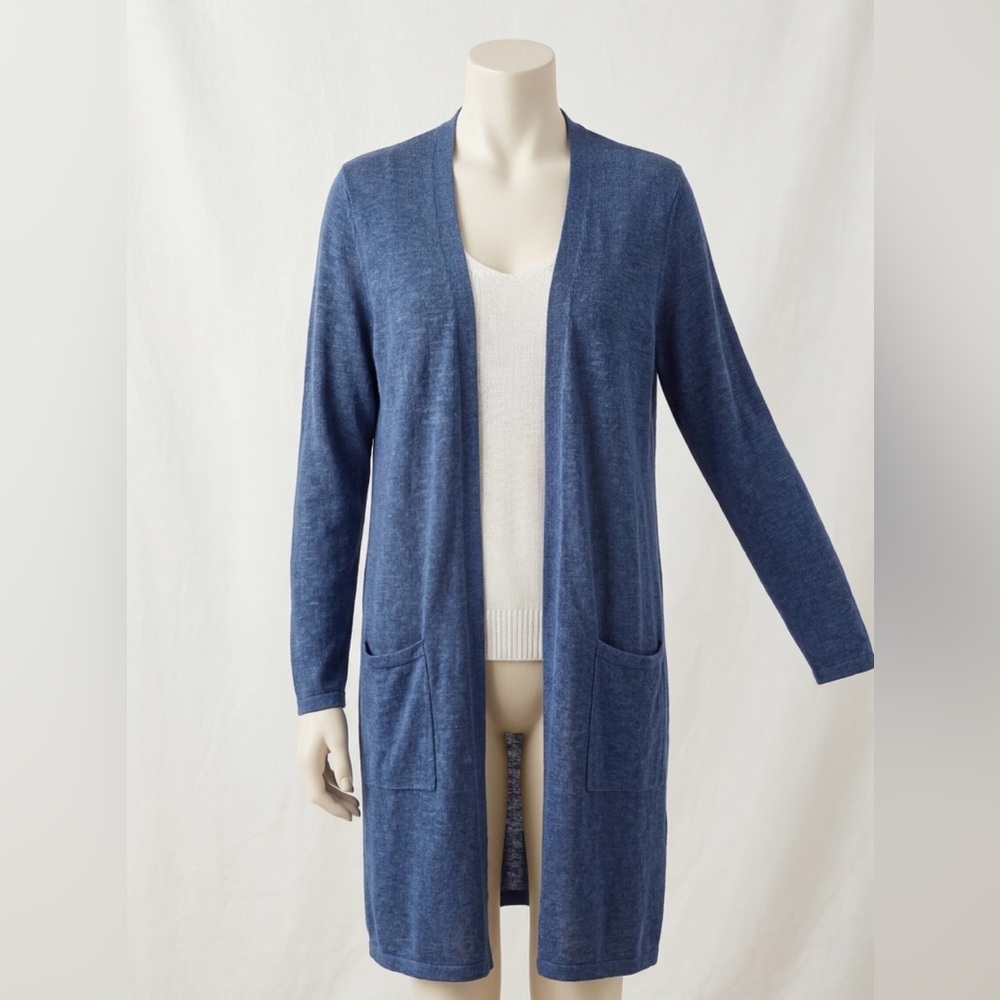 J. Jill Blue Open-Front Long Cardigan